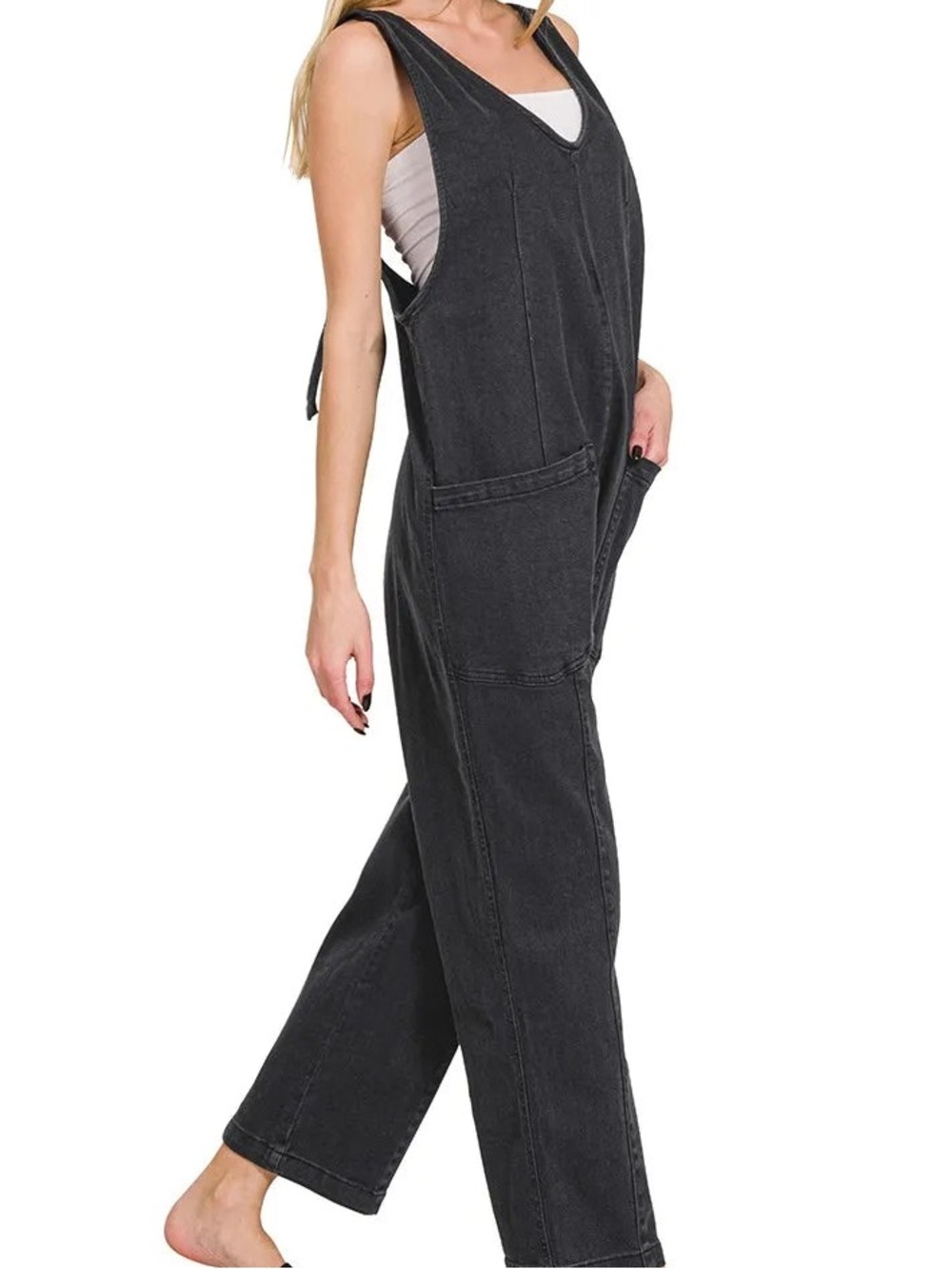 Zenana Outfitters Black Wide-Leg Denim Overalls - Picture 2 of 2